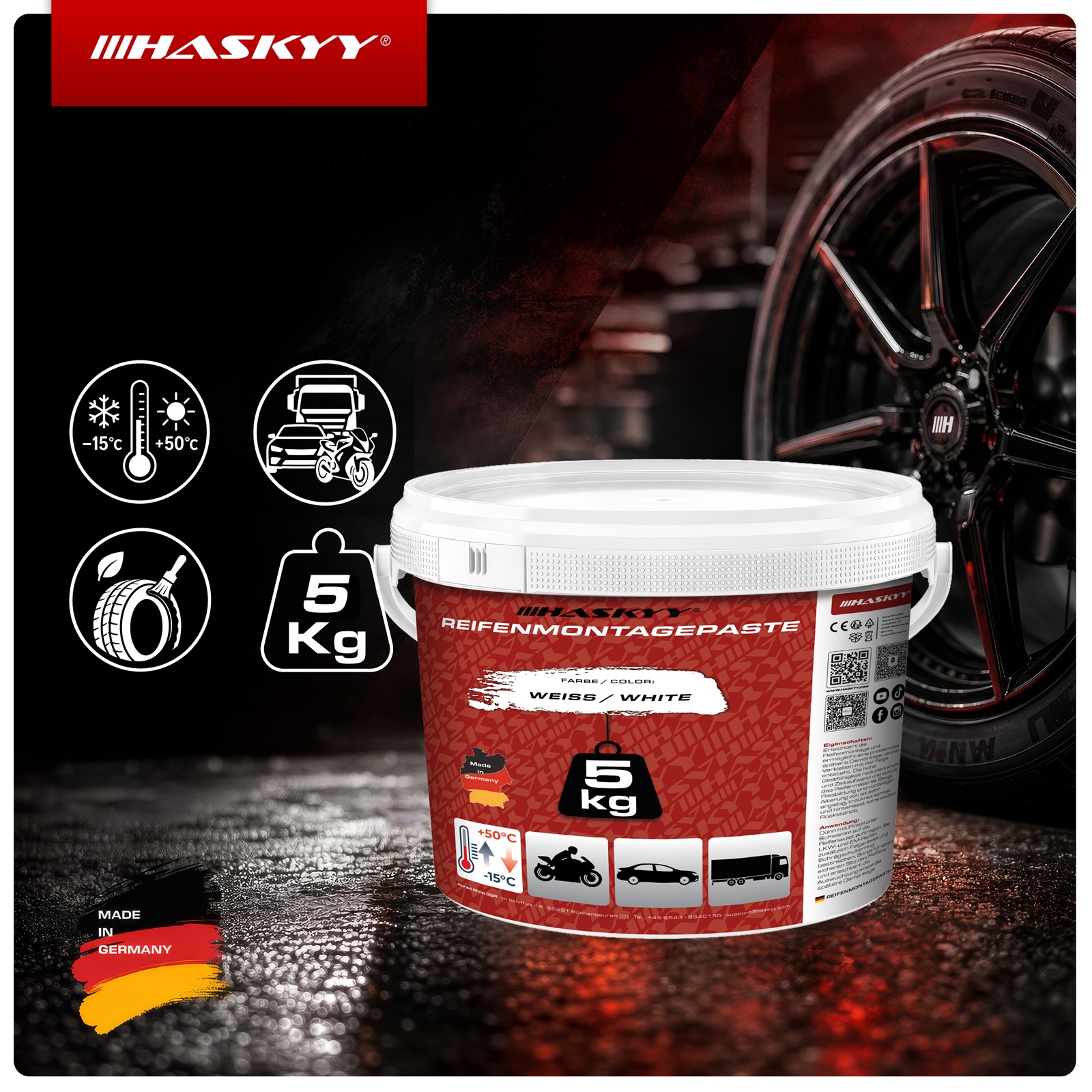 HASKYY Reifenmontagepaste 5KG WEIß Reifenmontierpaste Montagepaste Montagewax