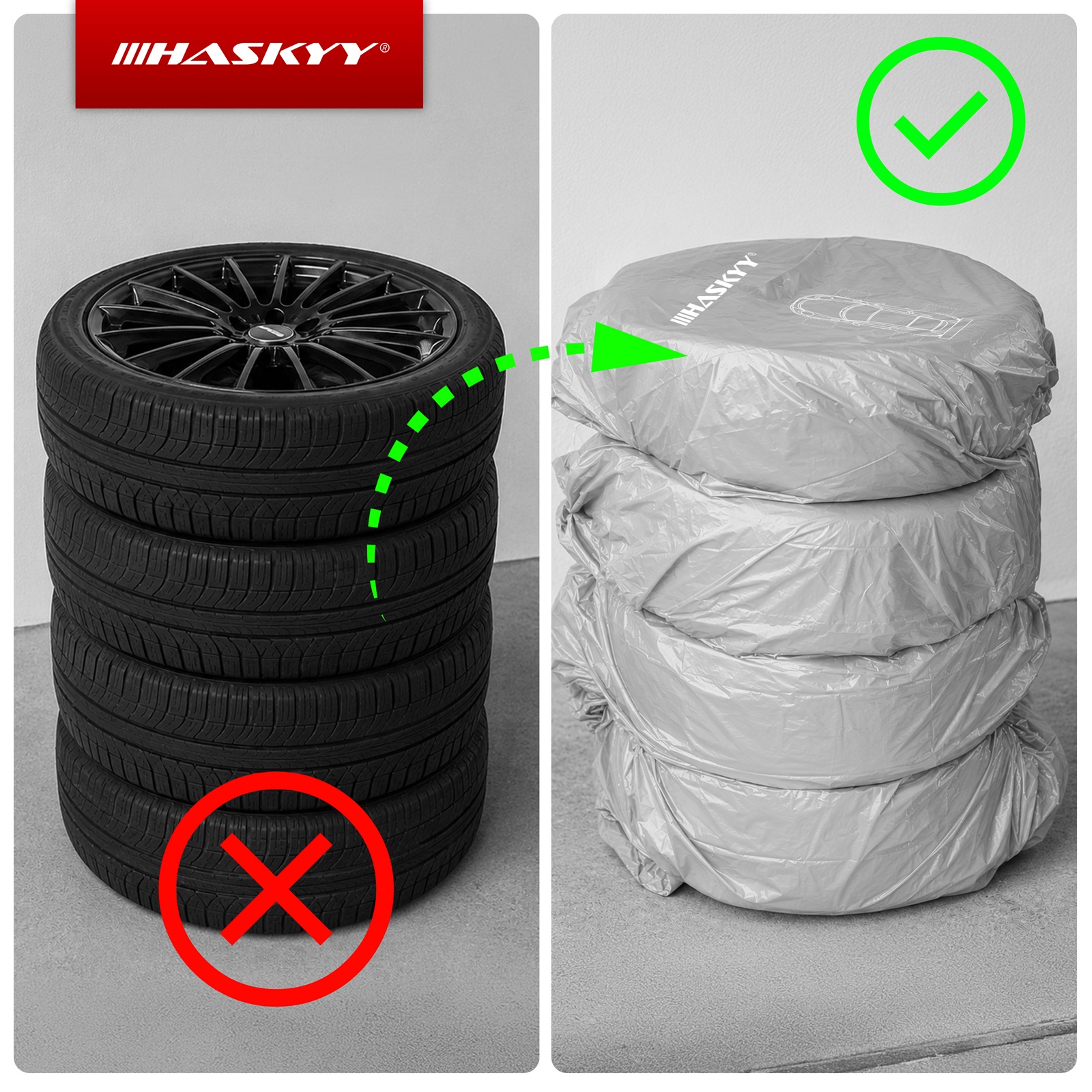 HASKYY 4x Reifentasche Reifenhülle XXL Reifensack bis 22" 110x110 cm Grau