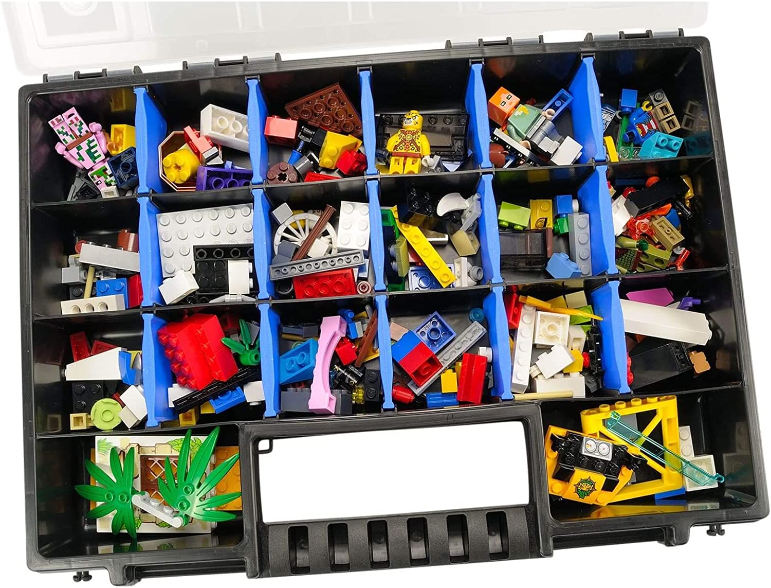 Prosperplast Kleinteilemagazin NOrt12 – Sortimentskasten Mit 21 Fächern, 15 Trennwänden, Transparent, Stapelbar, Für Schrauben, Perlen & Co