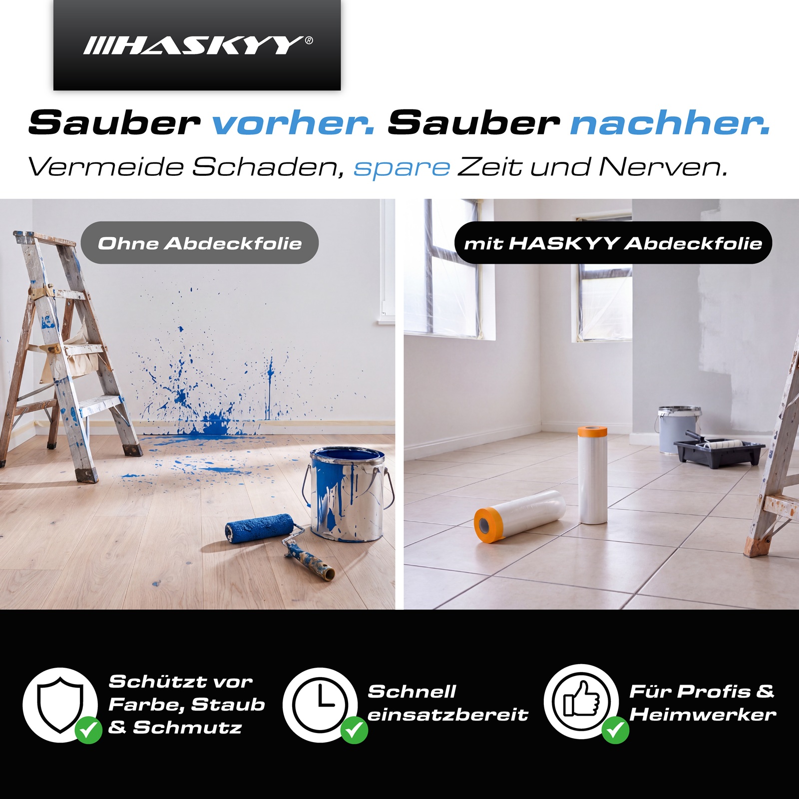 20x Abdeckfolie 270cm x 15m mit Klebeband 18mm