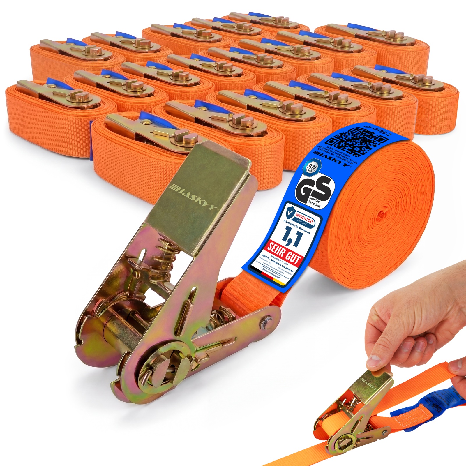 20er Set Spanngurt-Ratsche 27x5000 mm orange