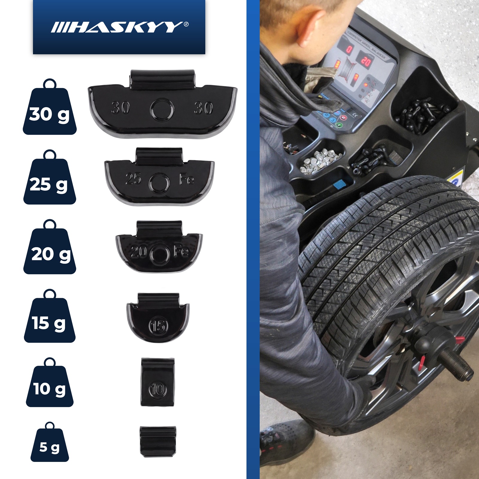 HASKYY 225 tlg. Schlaggewichte Auswuchtgewichte Stahlfelgen 5-30 g Schwarz