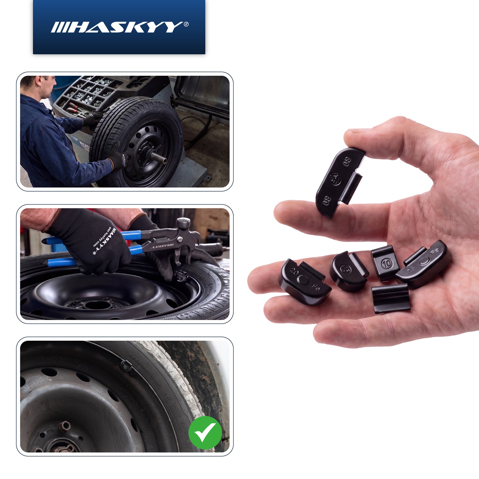 HASKYY 150 tlg. Schlaggewichte Auswuchtgewichte Stahlfelgen 5-30 g Schwarz