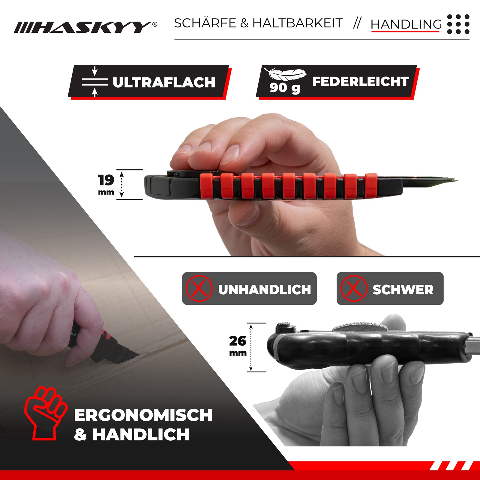 HASKYY Cuttermesser Teppichmesser 5x Universal Messer 50x Klingen SK5 Set