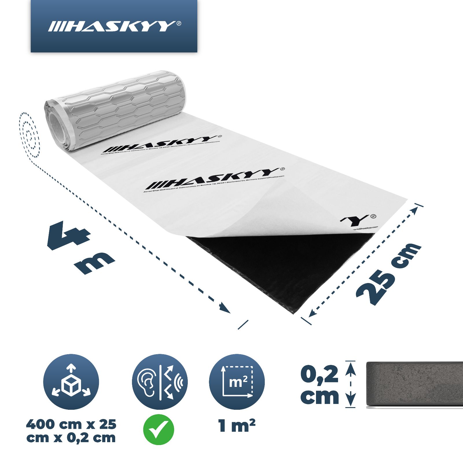 HASKYY 2 mm Alubutyl Schallisolierung Dämmmaterial 25x400 cm Rolle