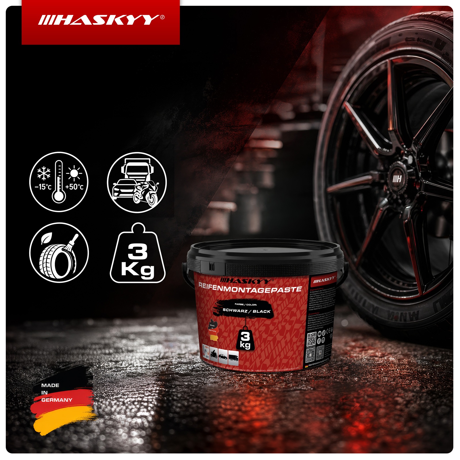 HASKYY Reifenmontagepaste 3kg Schwarz Montagepaste Reifen Montage- & Demontage Montagewax
