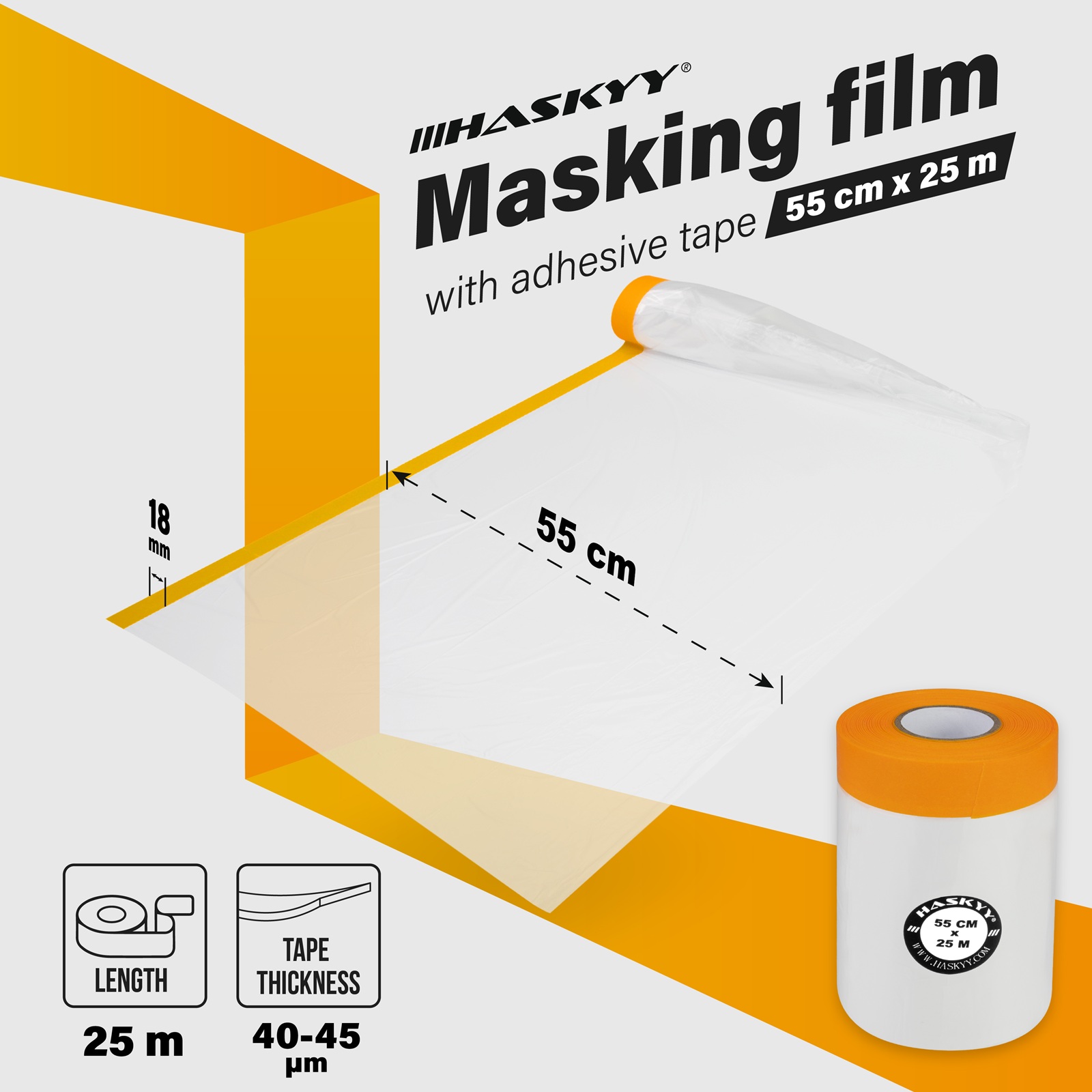HASKYY Maler-Abdeckfolien Set aus 3 verschiedenen Rollen - insgesamt 82,25qm