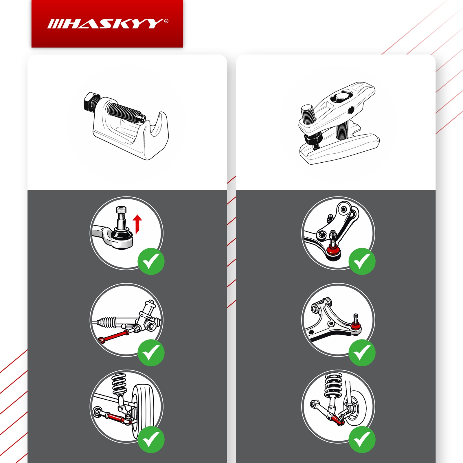 HASKYY 2-teiliger Universal Kugelgelenk-/Spurstangenkopf-Abzieher Satz