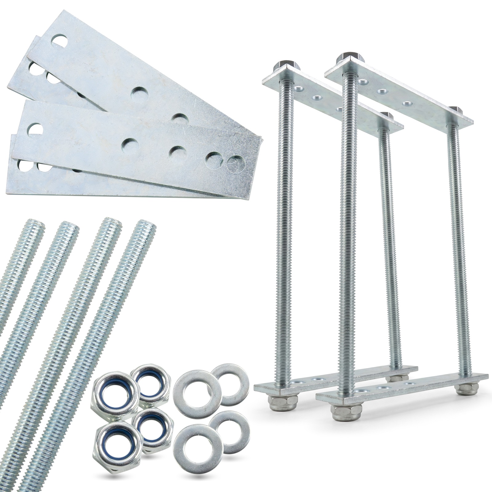 HASKYY Zurrbügel Set Alu-Deichselbox verzinkter Stahl, 4x Schrauben 18cm & Platten 116mm Universal