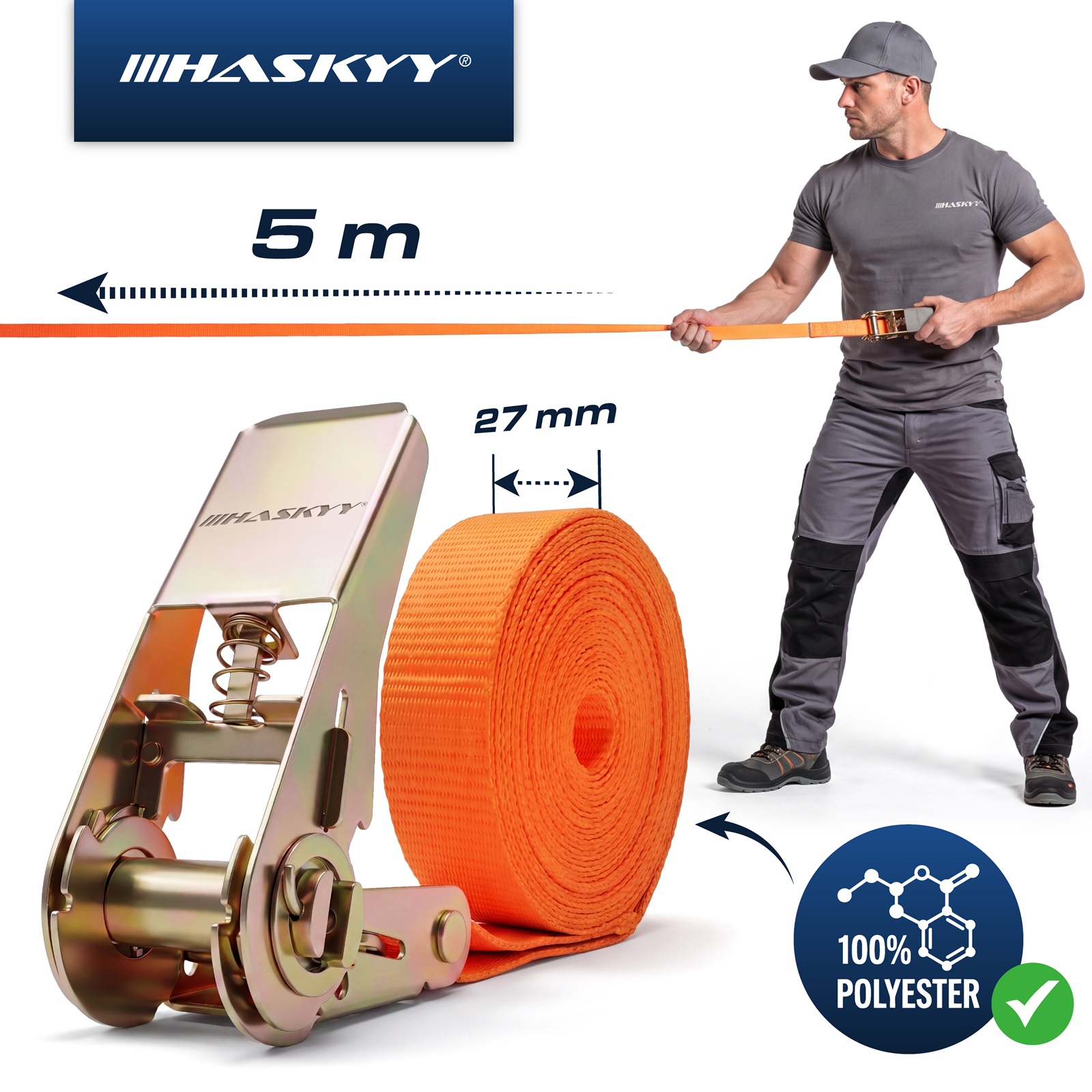 20er Set Spanngurt-Ratsche 27x5000 mm orange