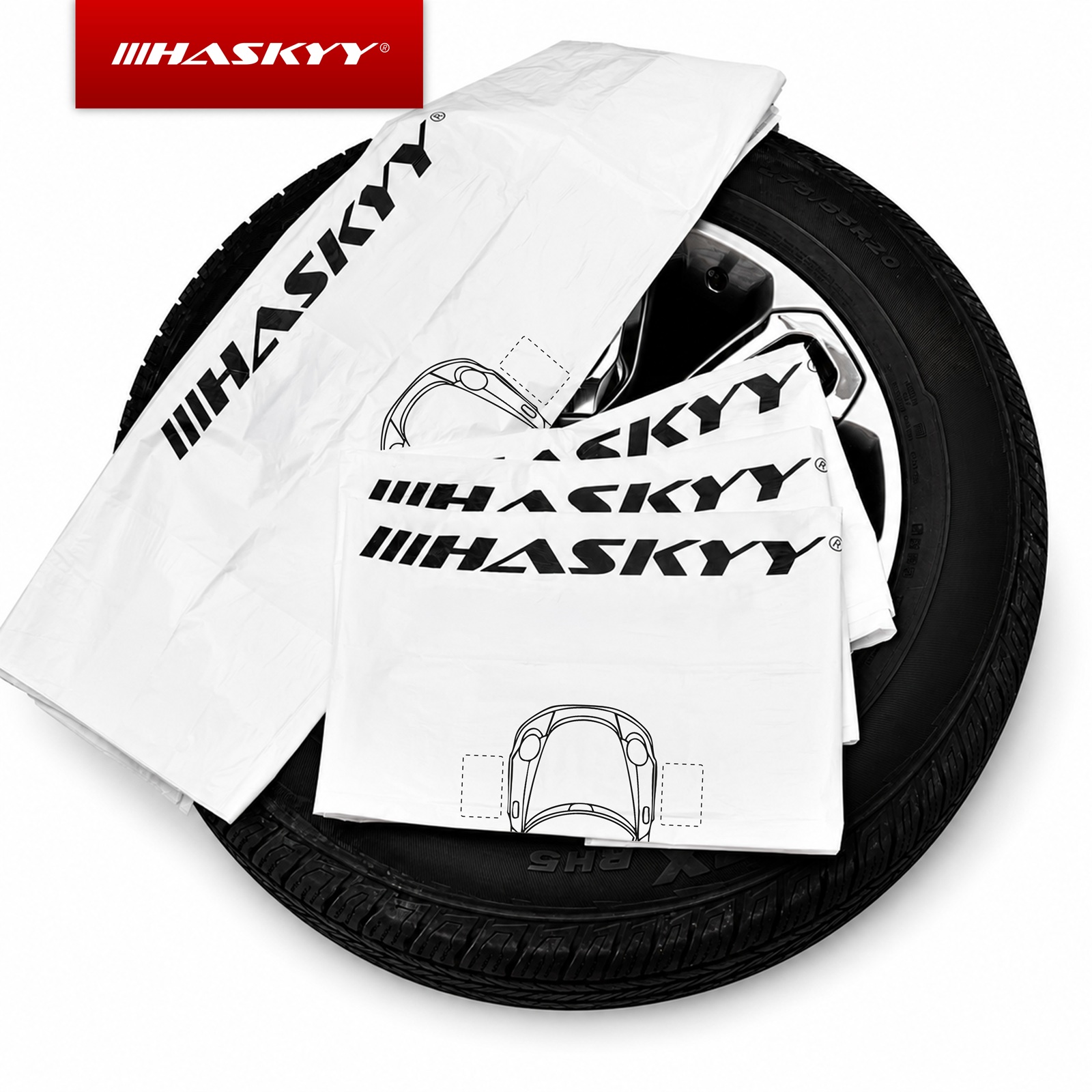 HASKYY 4x Reifentasche Reifenhülle XXL Milky White 110x110 cm, bis 22"