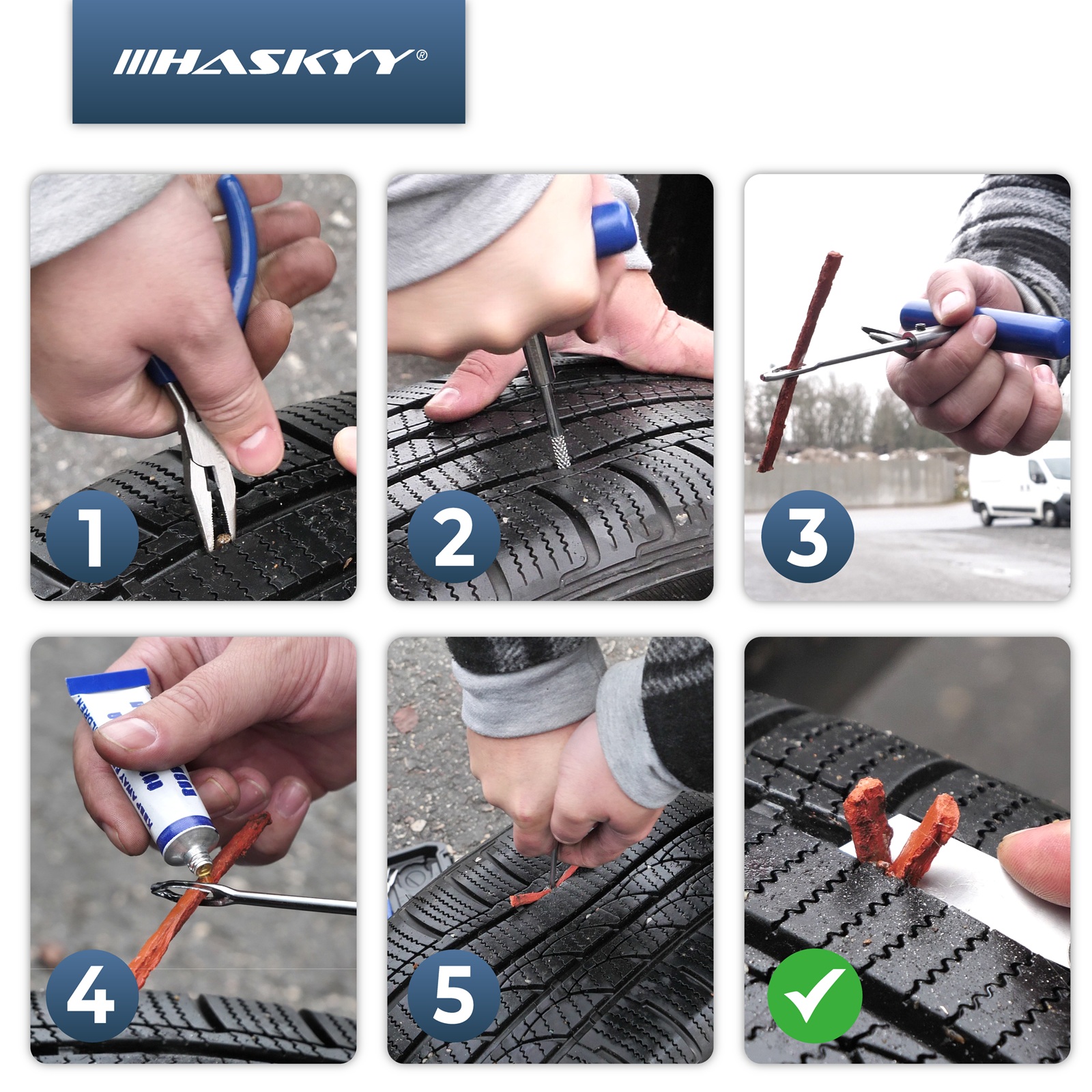 HASKYY Auto PKW Reifenreparaturset 47-tlg Reifen Reparatur Set