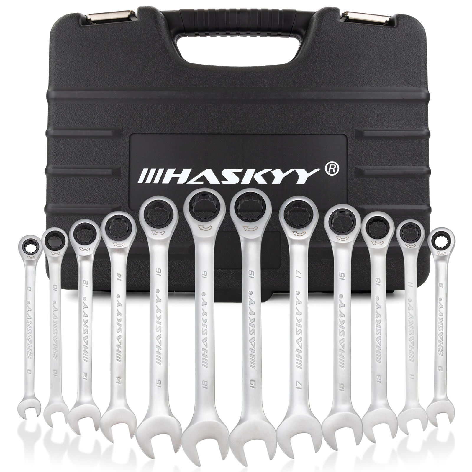 HASKYY Ratschenschlüssel Ring Maul Ratsche Schlüssel Satz 8-19 mm Werkzeug Set 12 tlg