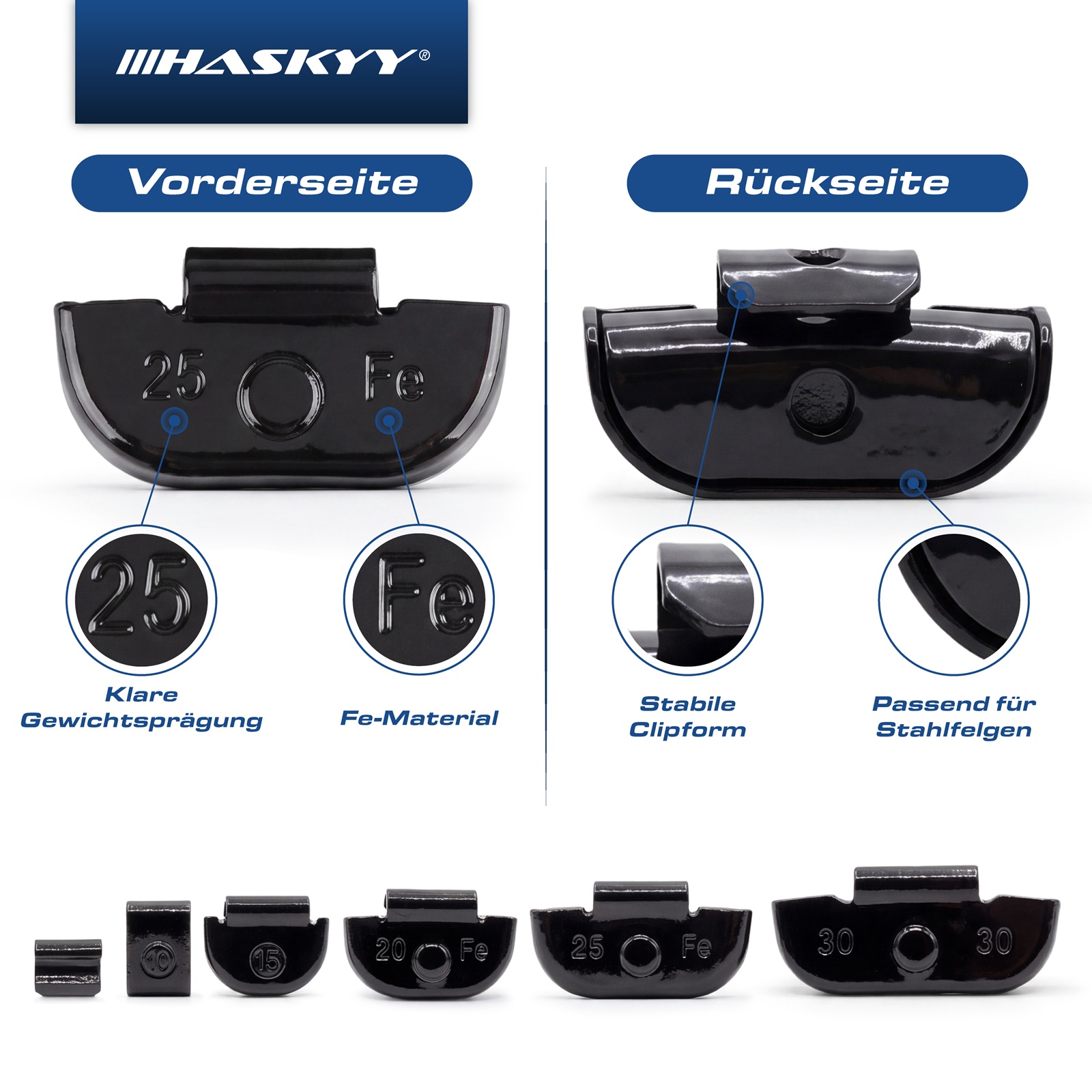 HASKYY 225 tlg. Schlaggewichte Auswuchtgewichte Stahlfelgen 5-30 g Schwarz