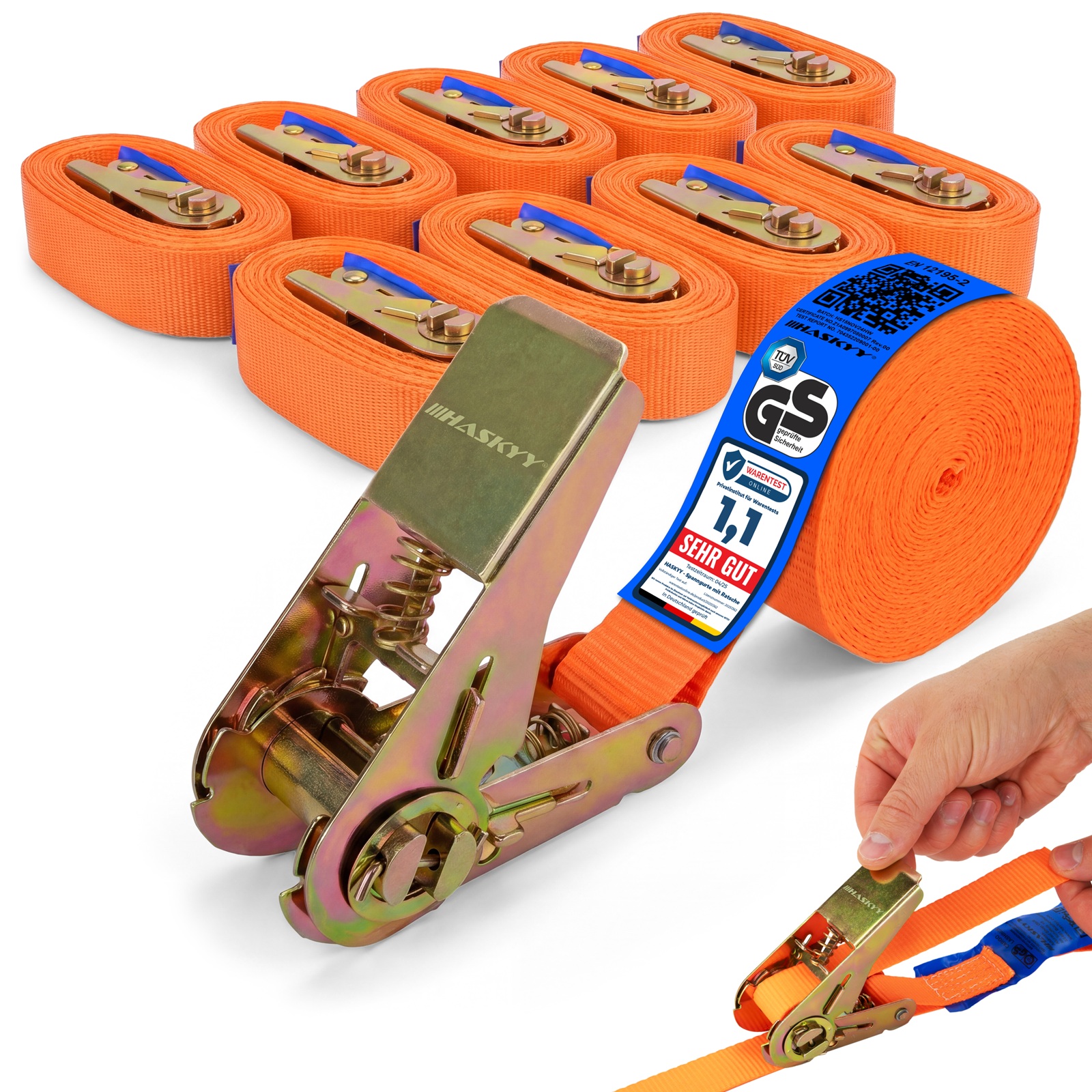 10er Set Spanngurt-Ratsche 27x5000 mm orange