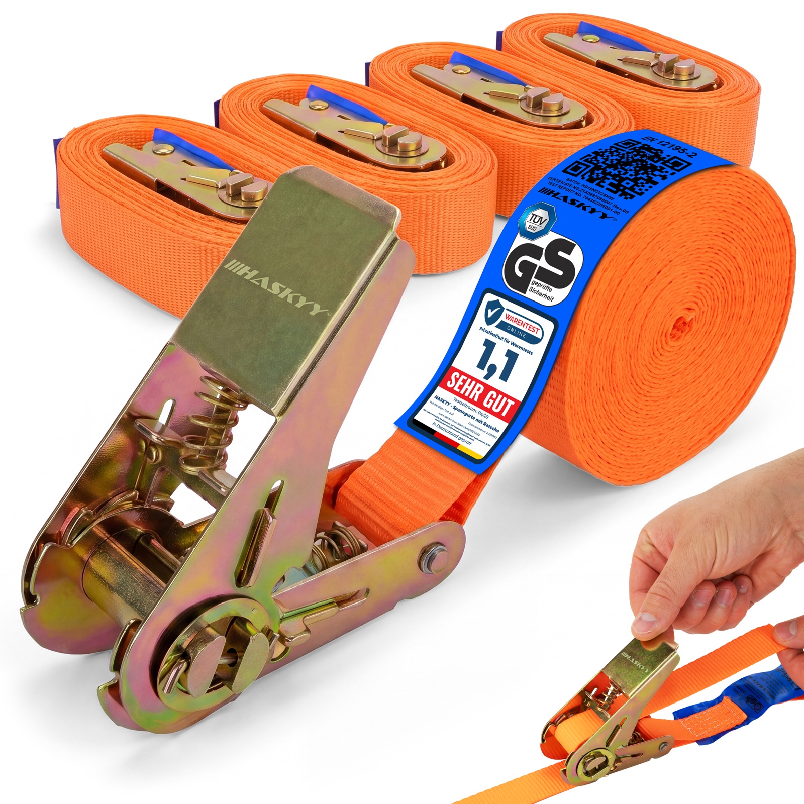 5er Set Spanngurt-Ratsche 27x5000 mm orange