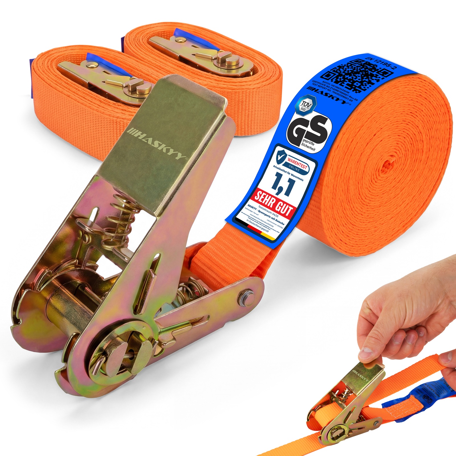 3er Set Spanngurt-Ratsche 27x5000 mm orange
