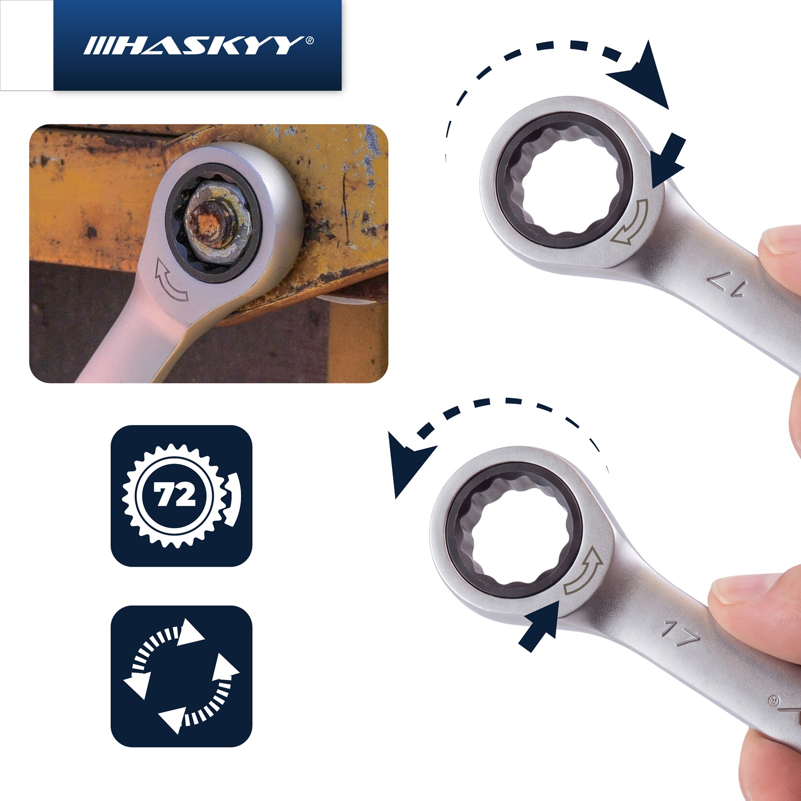 HASKYY Ratschenschlüssel Ring Maul Ratsche Schlüssel Satz 8-19 mm Werkzeug Set 12 tlg