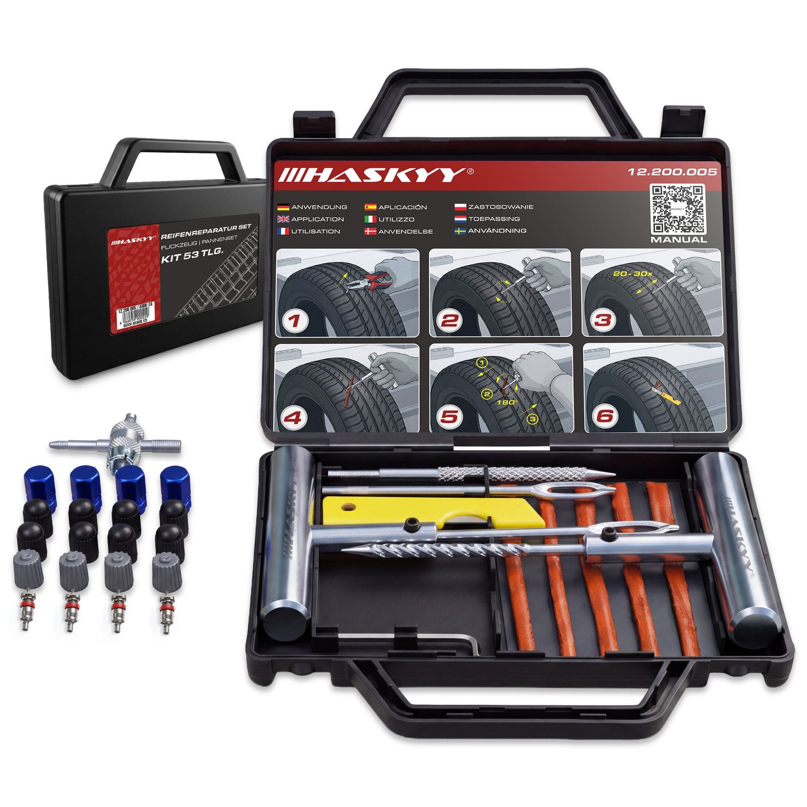 HASKYY Reifen Reparatur Set 53 tlg. Reifenflickzeug Auto Reifenreparatur Set