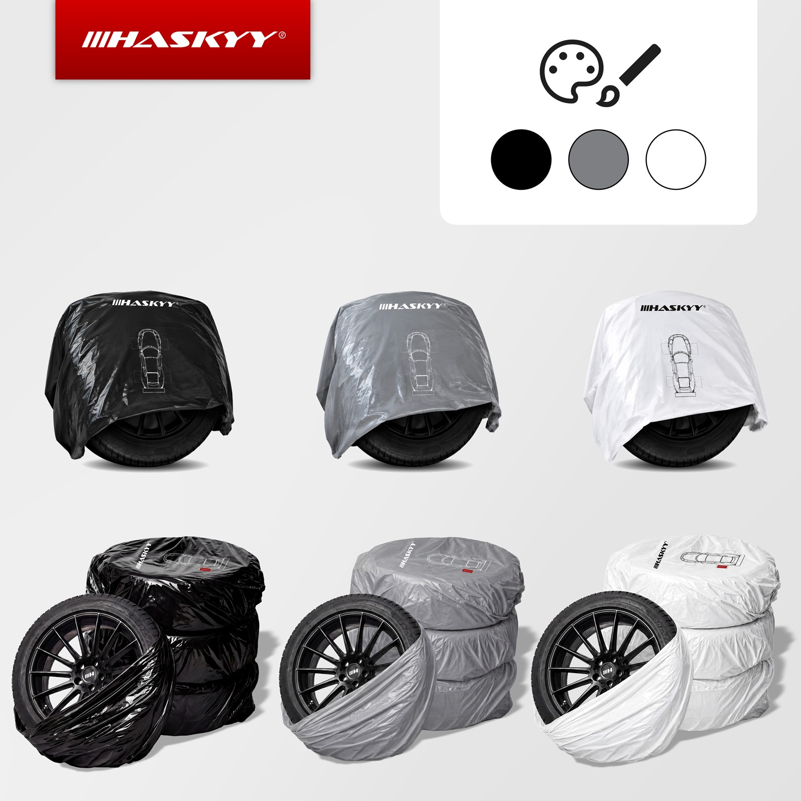 HASKYY 4x Reifentasche Reifenhülle XXL Reifensack bis 22" 110x110 cm Grau