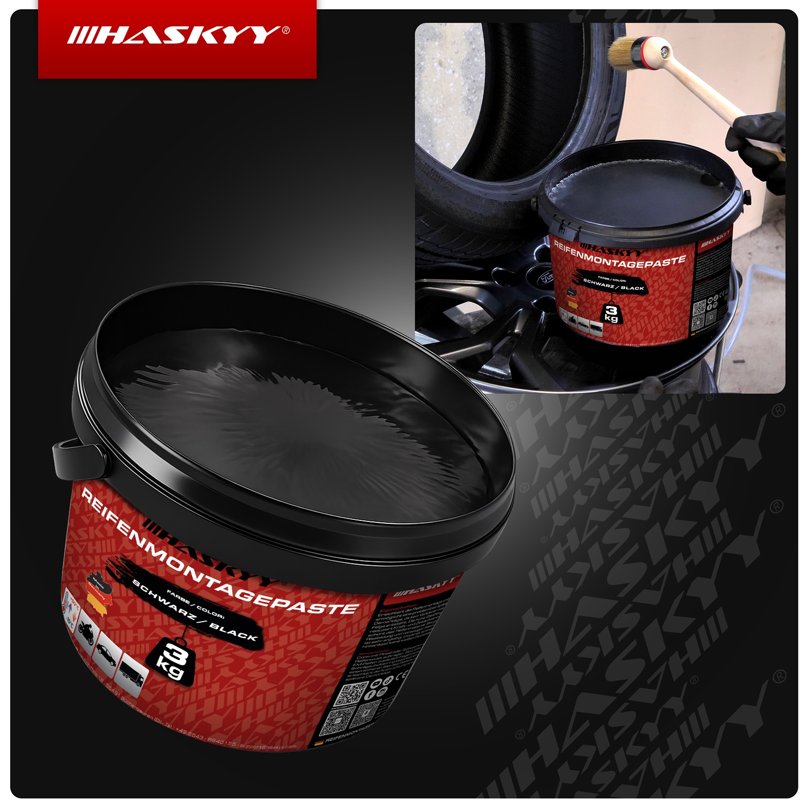 HASKYY Reifenmontagepaste 3kg Schwarz Montagepaste Reifen Montage- & Demontage Montagewax