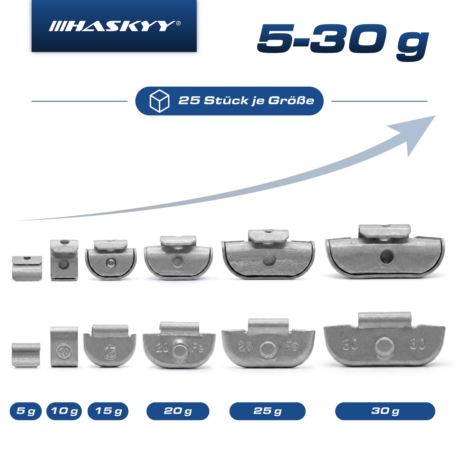 HASKYY 150 tlg. Schlaggewichte Auswuchtgewichte FE Stahlfelgen 5-30 g Silber