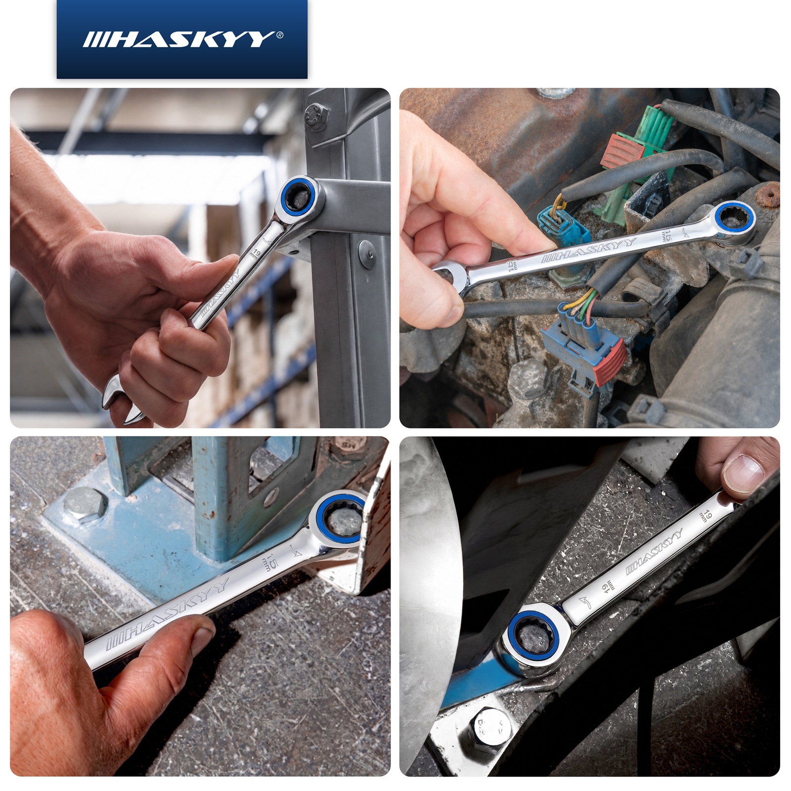 HASKYY Ringratschenschlüssel Set 8-19mm Ratsche geräuschlos