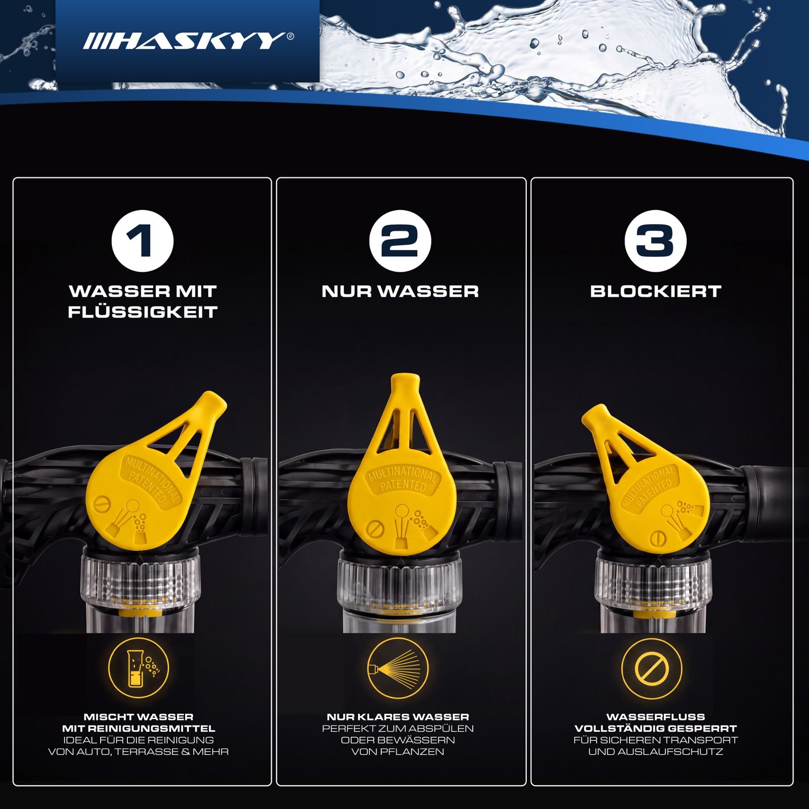 HASKYY Waschpistole 8-in-1 – Schaumkanone & 8 Sprühmodi