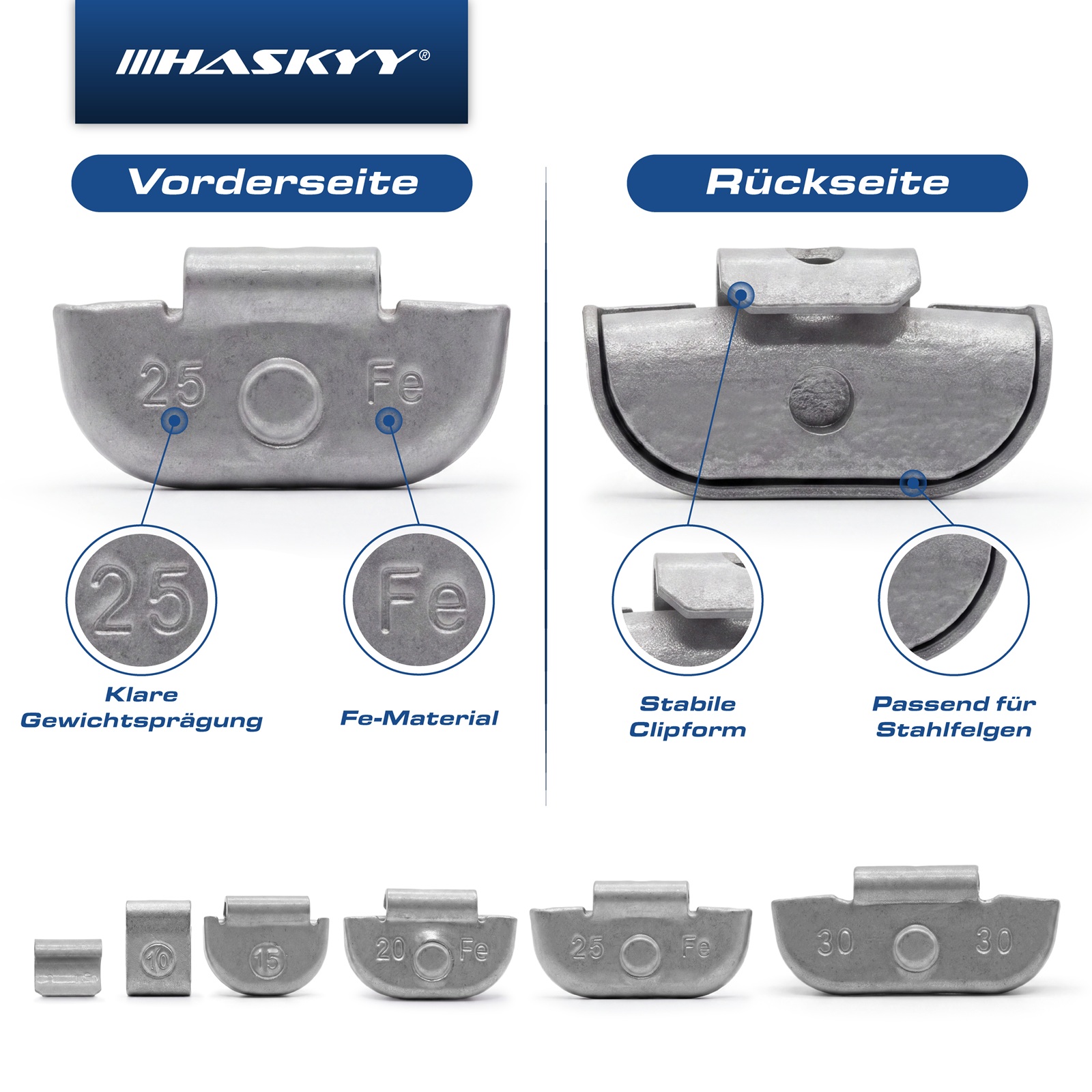 HASKYY 225 tlg. Schlaggewichte Auswuchtgewichte Stahlfelgen 5-30 g Silber