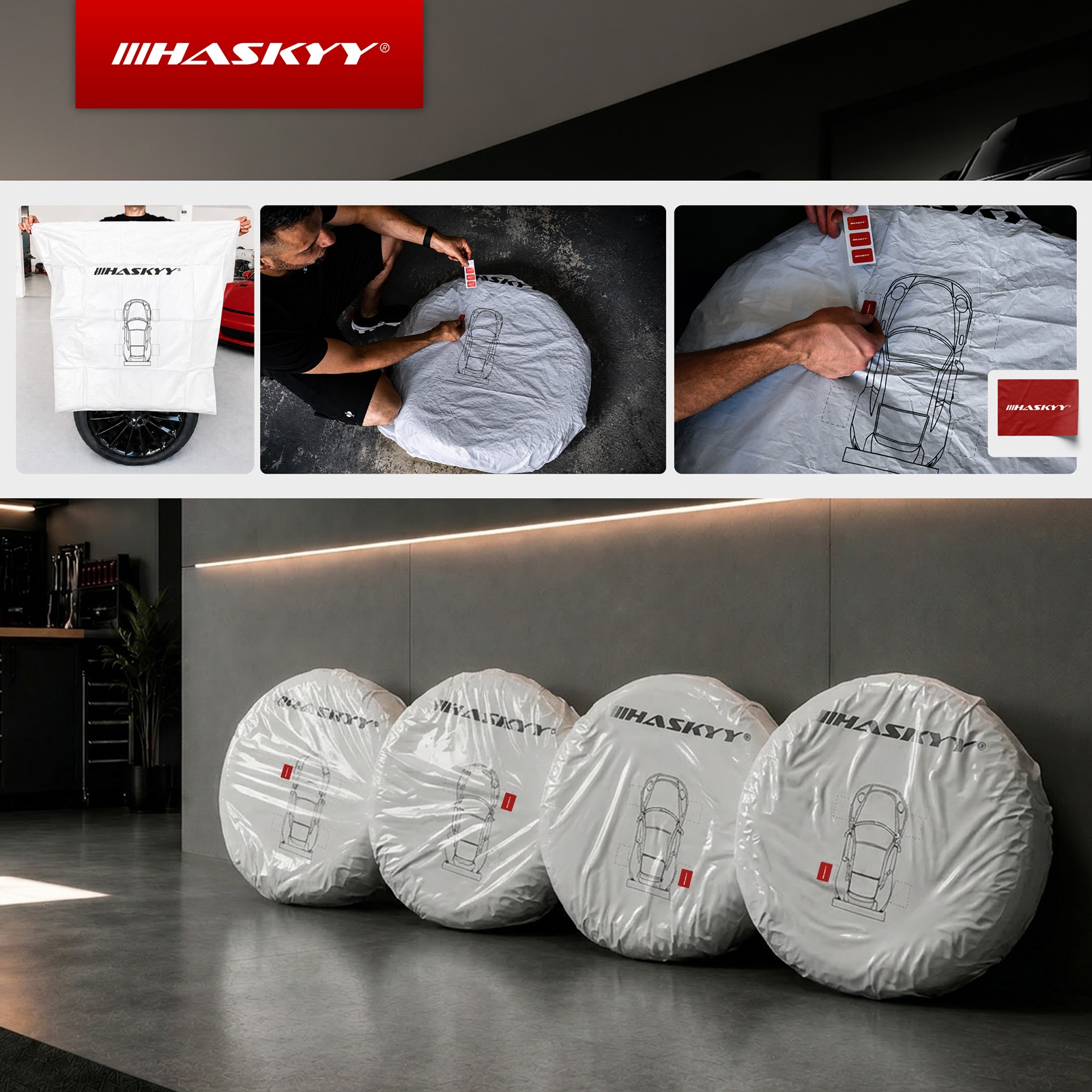 HASKYY 4x Reifentasche Reifenhülle XXL Milky White 110x110 cm, bis 22"