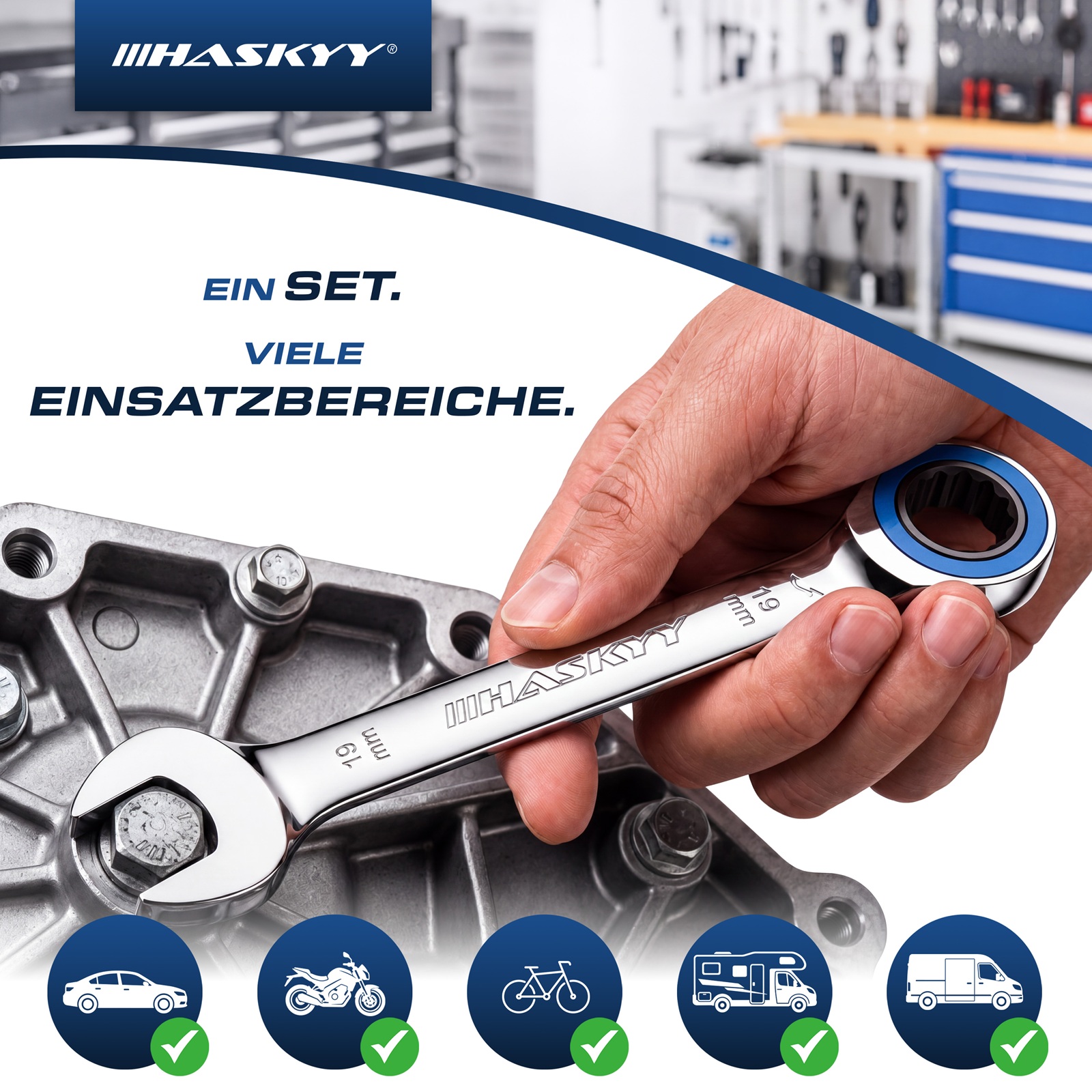 HASKYY Ringratschenschlüssel Set 8-19mm Ratsche geräuschlos