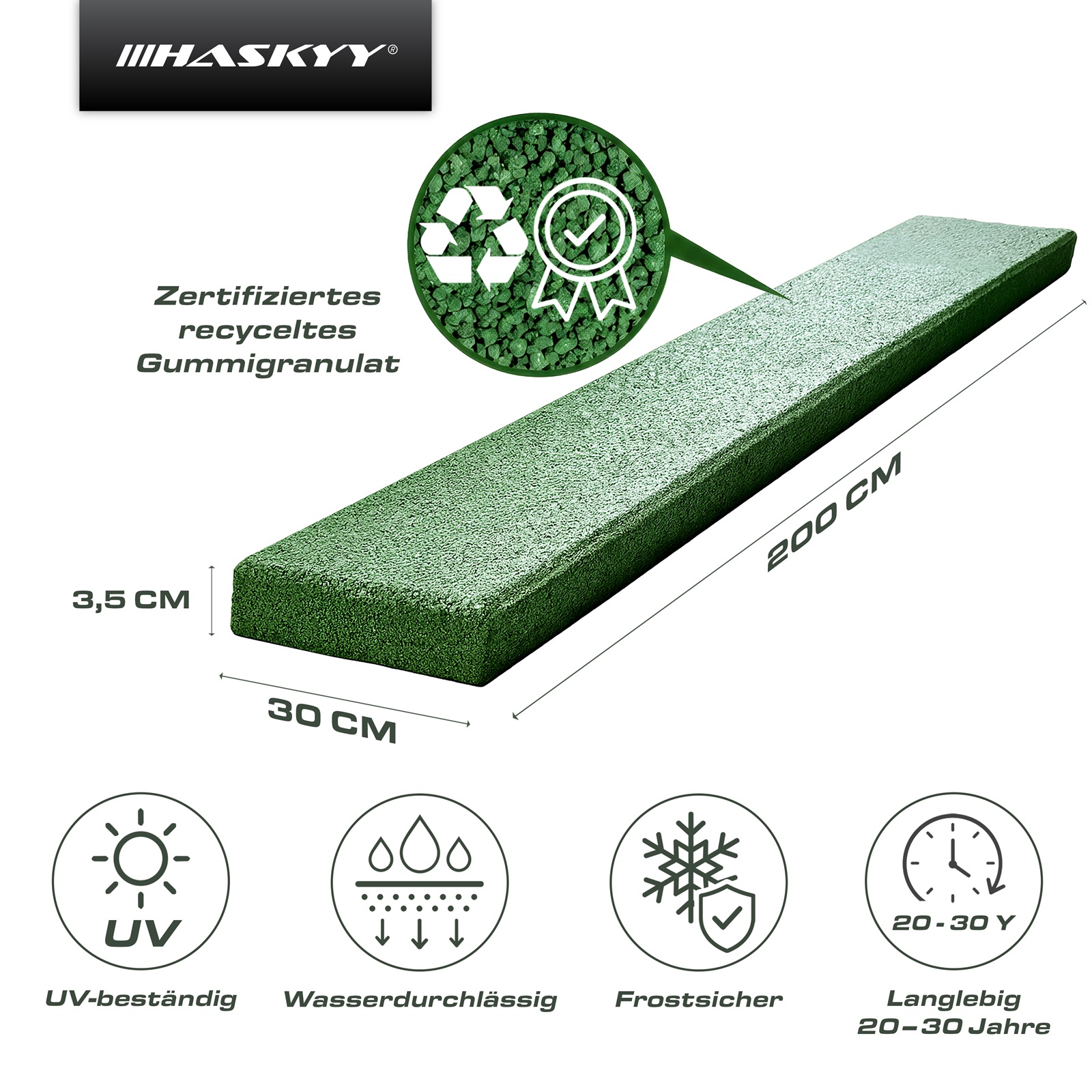 HASKYY Rasenkante Mähkante aus Gummi 200 x 30 x 3,5 cm für Mähroboter Rasenmäher