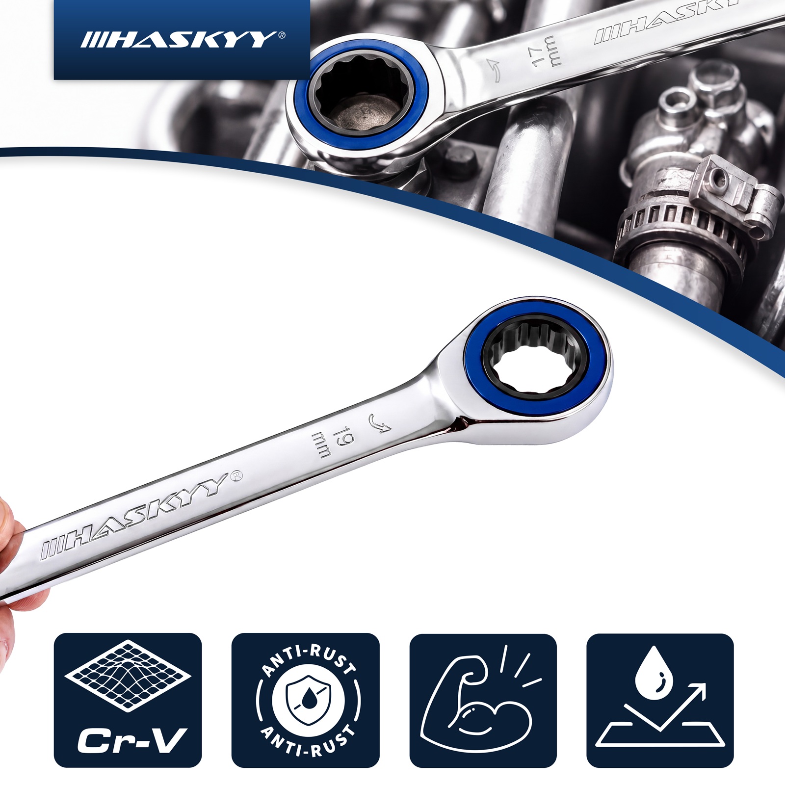 HASKYY Ringratschenschlüssel Set 8-19mm Ratsche geräuschlos