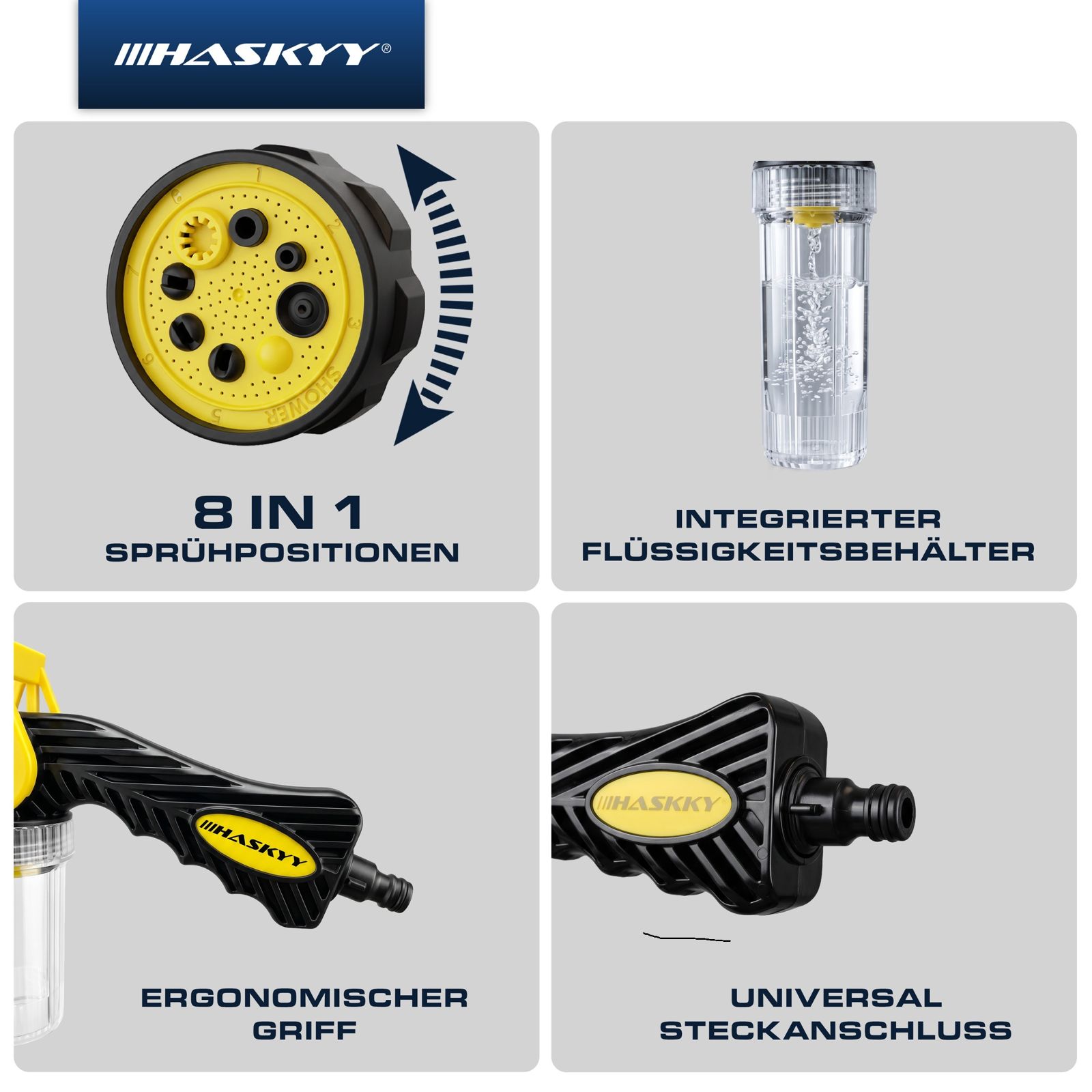 HASKYY Waschpistole 8-in-1 – Schaumkanone & 8 Sprühmodi