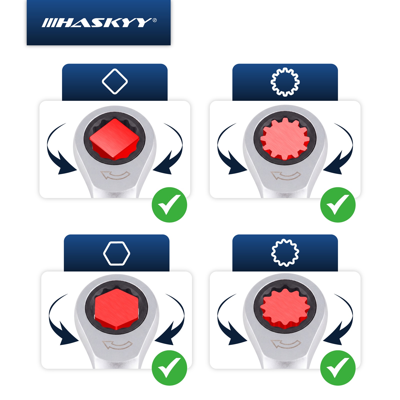 HASKYY Ratschenschlüssel Ring Maul Ratsche Schlüssel Satz 8-19 mm Werkzeug Set 12 tlg