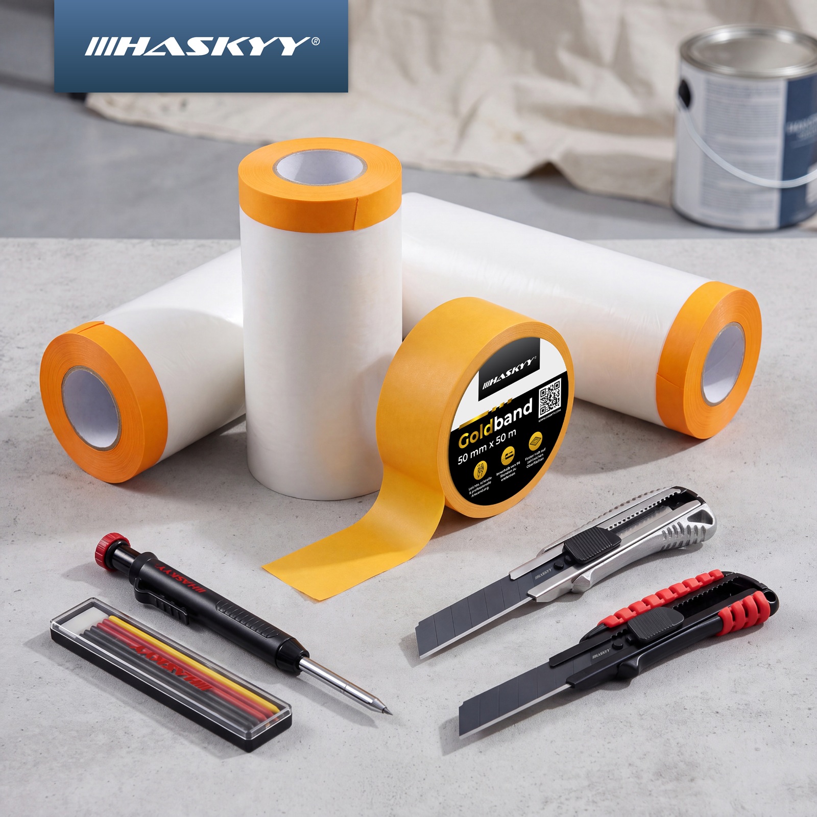 HASKYY Maler-Abdeckfolien Set aus 3 verschiedenen Rollen - insgesamt 82,25qm