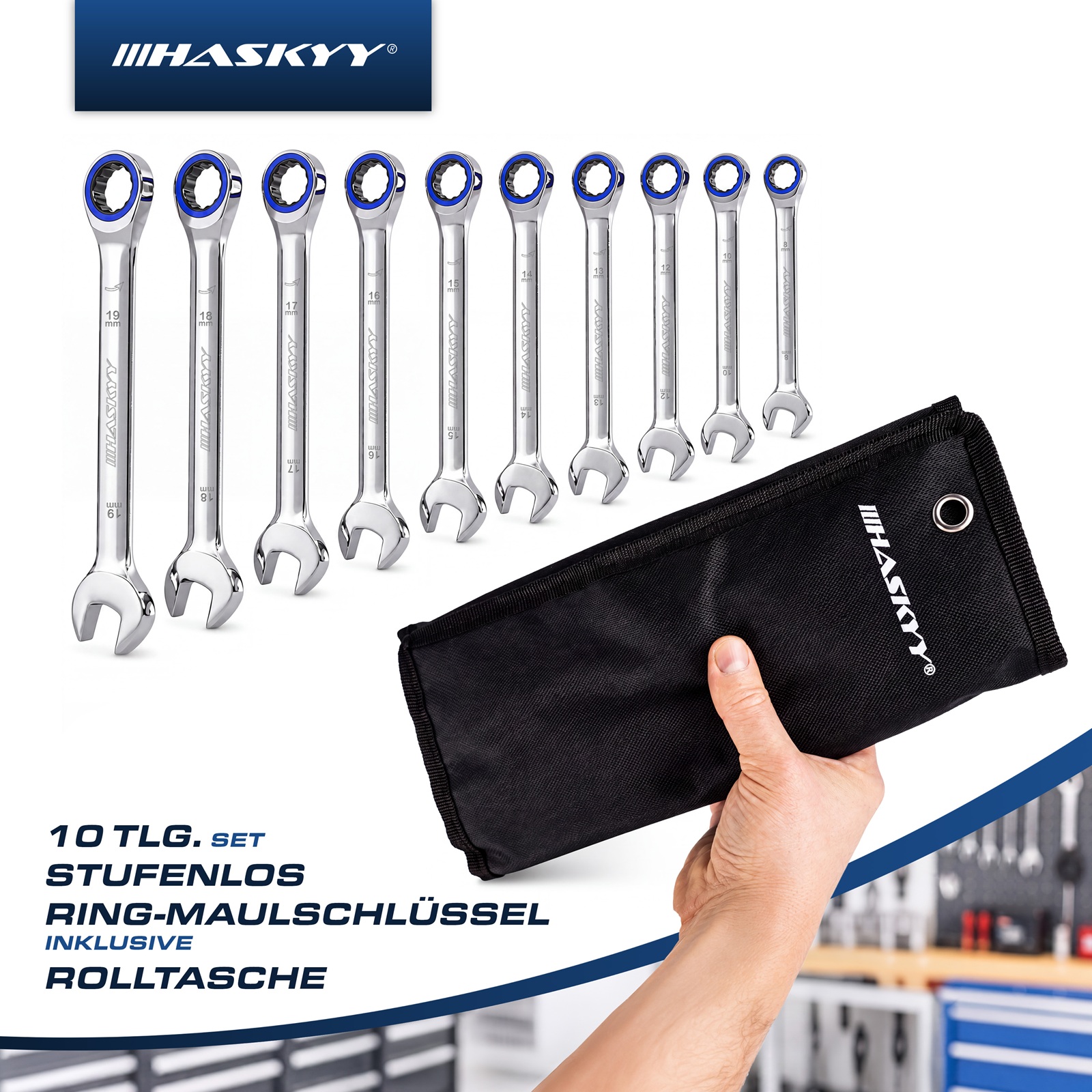 HASKYY Ringratschenschlüssel Set 8-19mm Ratsche geräuschlos