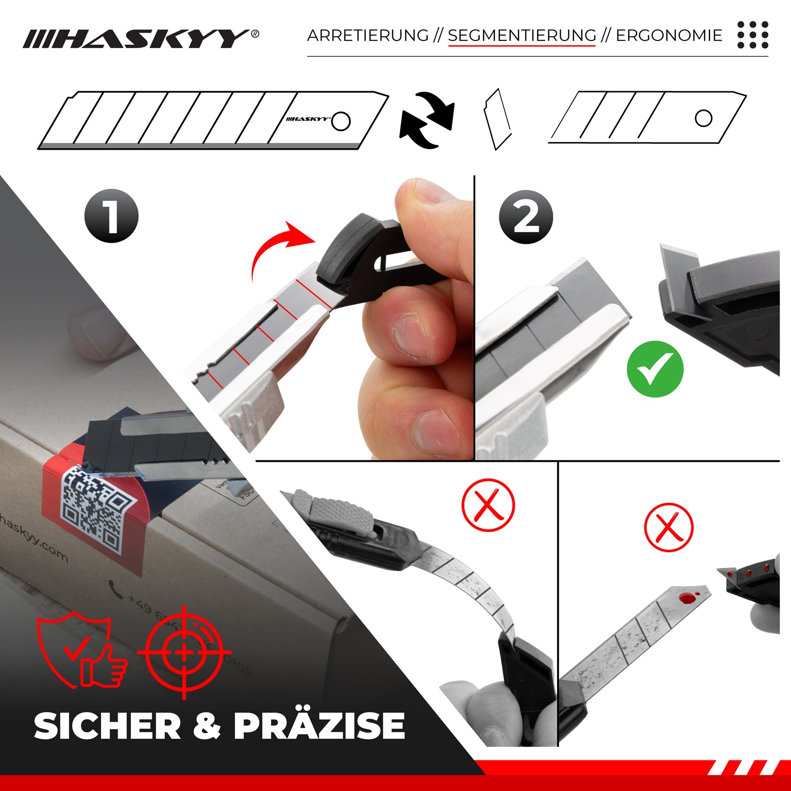 HASKYY Cuttermesser Set 10x – Teppichmesser Cutter 18 mm mit SK5-Hochkarbonstahl & Klingenbrecher