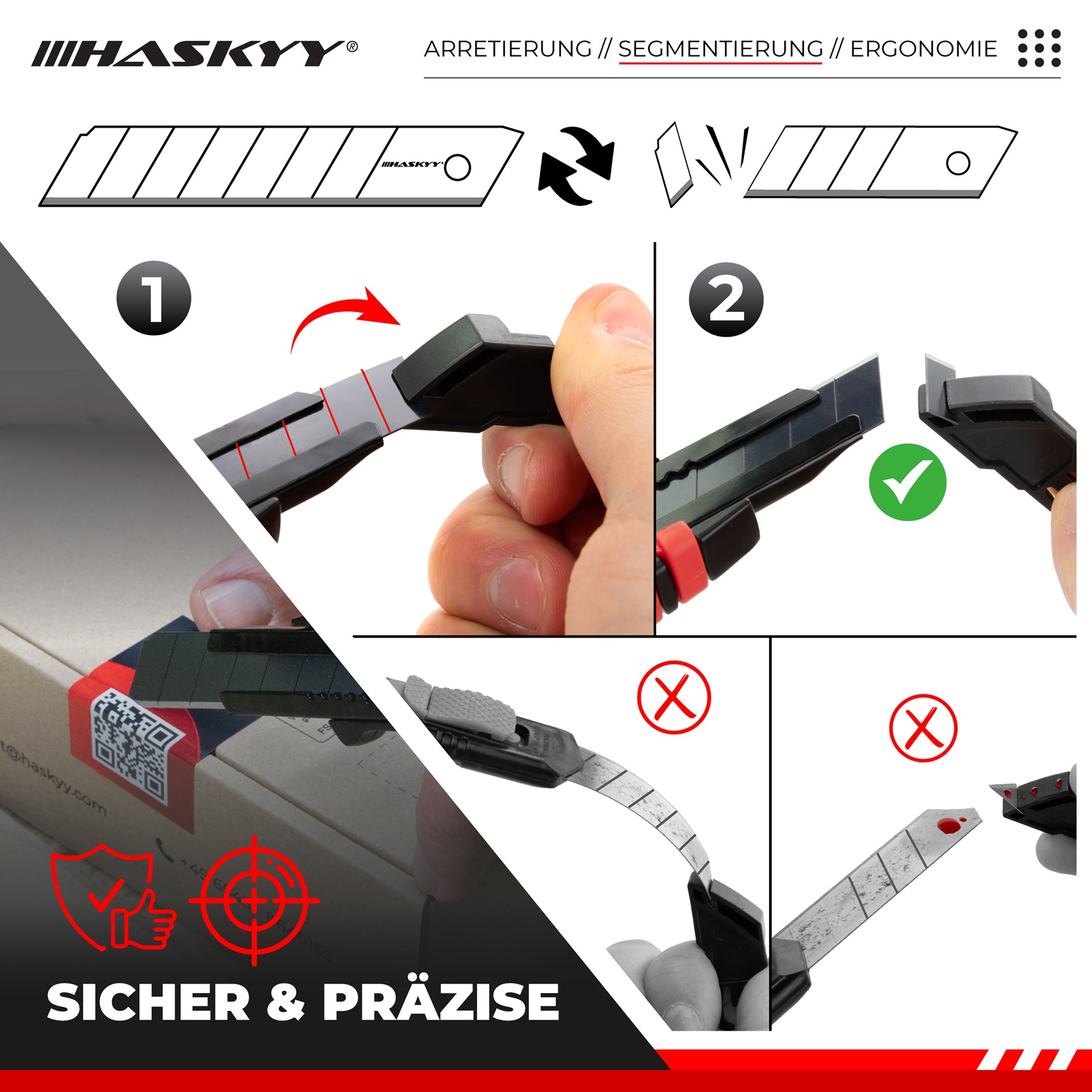 HASKYY Cuttermesser Teppichmesser 5x Universal Messer 50x Klingen SK5 Set