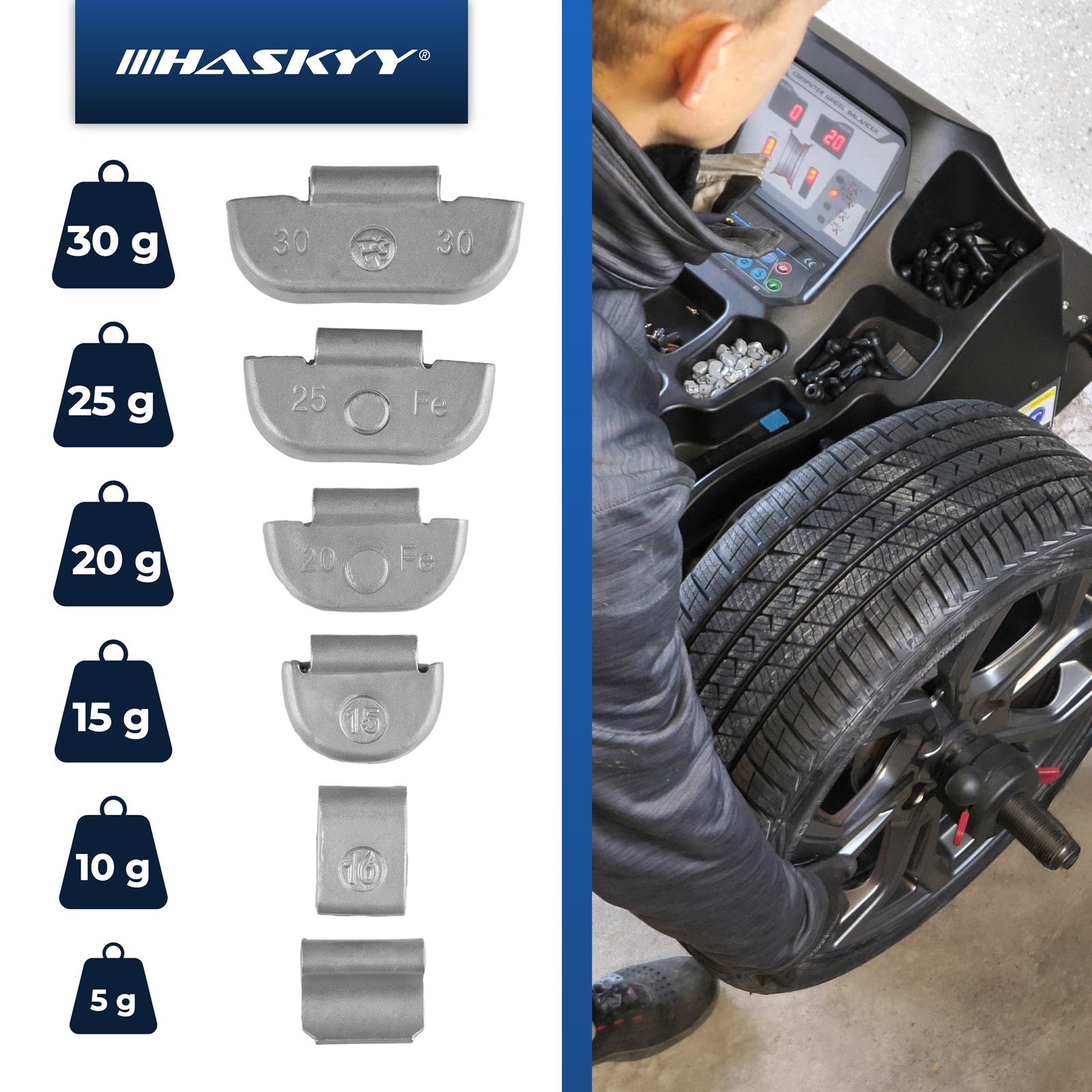 HASKYY 225 tlg. Schlaggewichte Auswuchtgewichte Stahlfelgen 5-30 g Silber