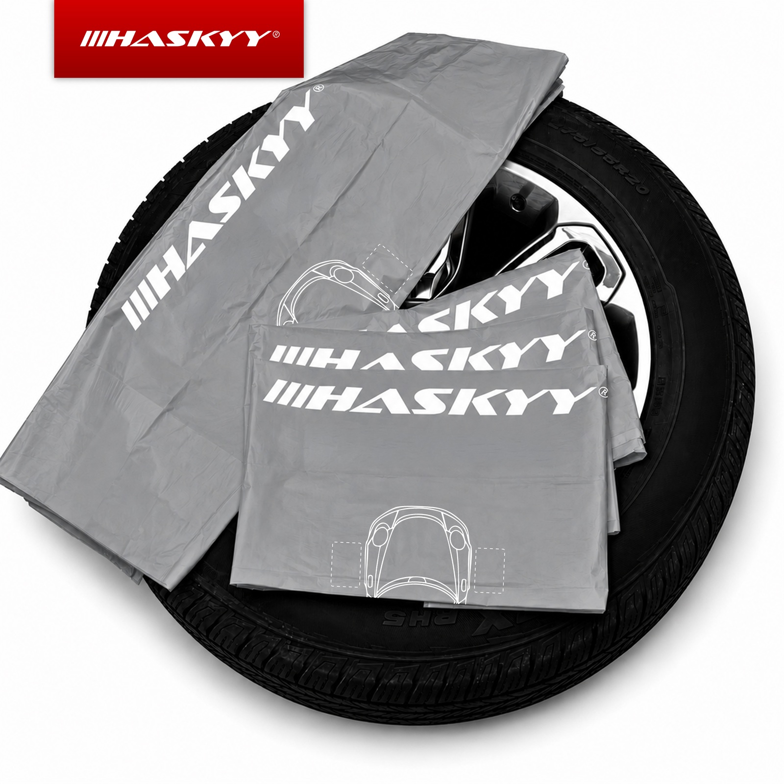 HASKYY 4x Reifentasche Reifenhülle XXL Reifensack bis 22" 110x110 cm Grau