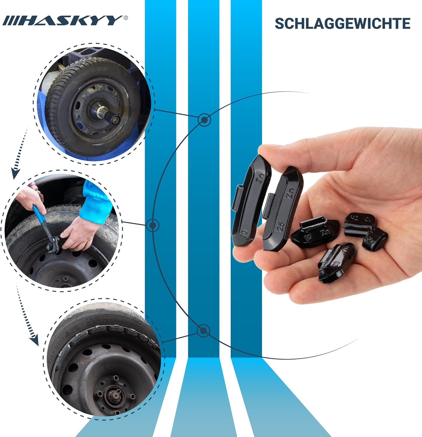 HASKYY Schlaggewichte 25 x 35 g Schwarz - aus Zink für Stahlfelgen